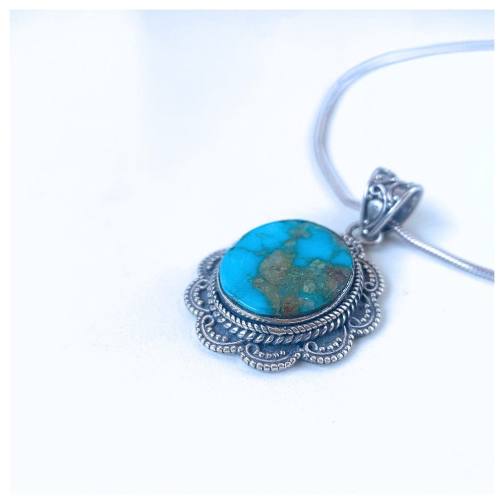 Pendentif en Turquoise du Népal et Argent 925 - Azura - Protection -