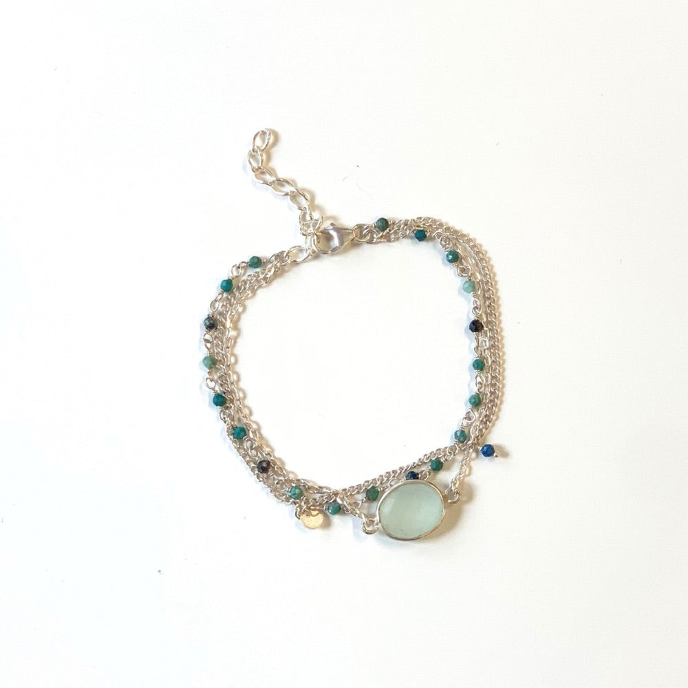 Bracelet en Pierres Naturelles et Argent 925 - Carina - Calcédoine/Chrysocolle, sur fond blanc - Harmonie et équilibre - Byartmexbijoux