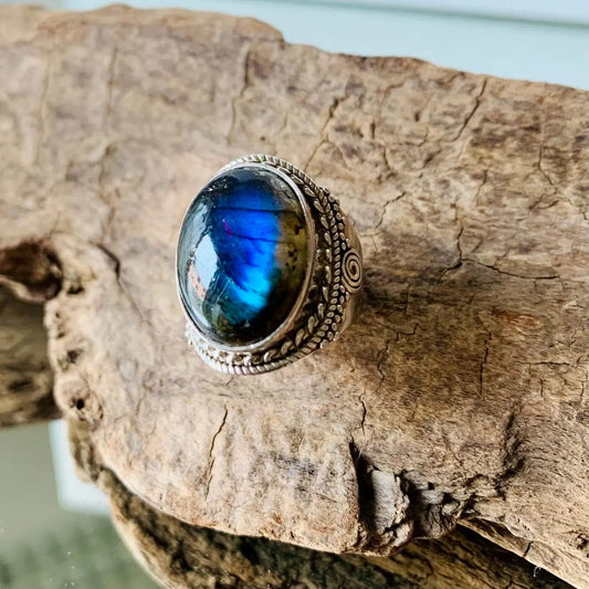 Stell - Bague en Labradorite Argent 925 - Protection et Élégance  56