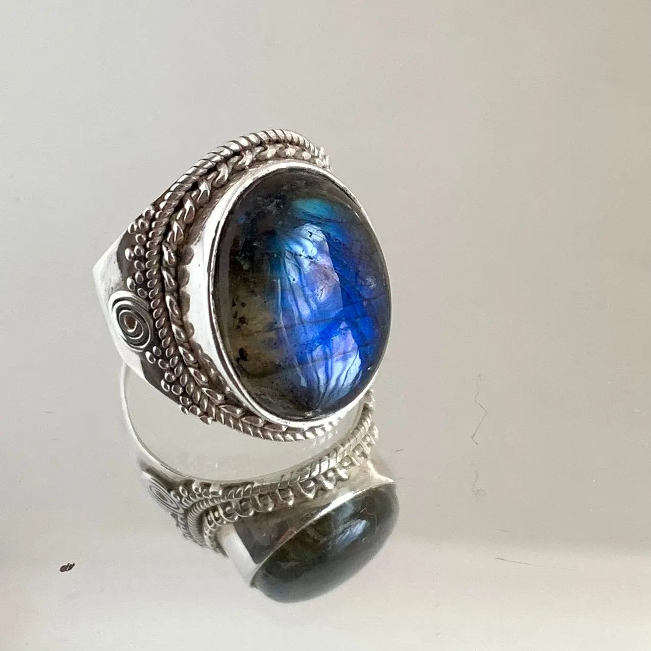 Stell - Bague en Labradorite Argent 925 - Protection et Élégance  56