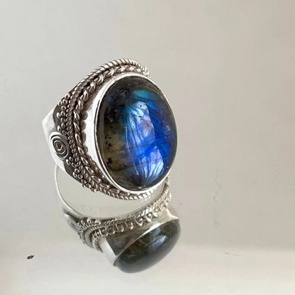 Stell - Bague en Labradorite Argent 925 - Protection et Élégance  56