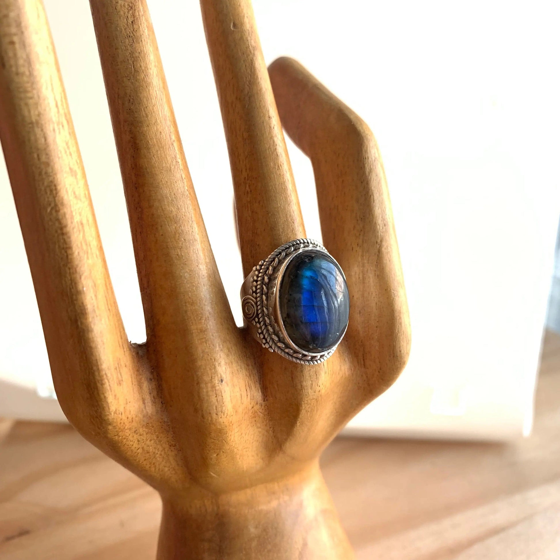 Stell - Bague en Labradorite Argent 925 - Protection et Élégance  56